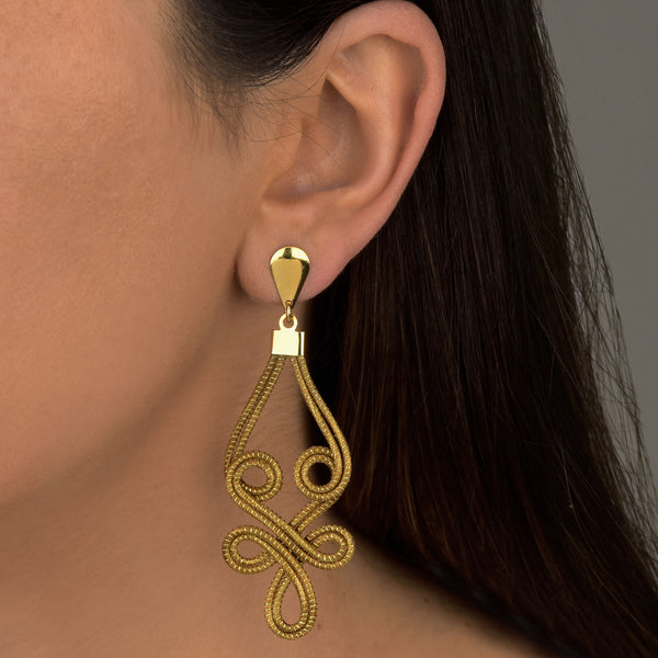 Arabesque Golden Grass and Zirconia Earring