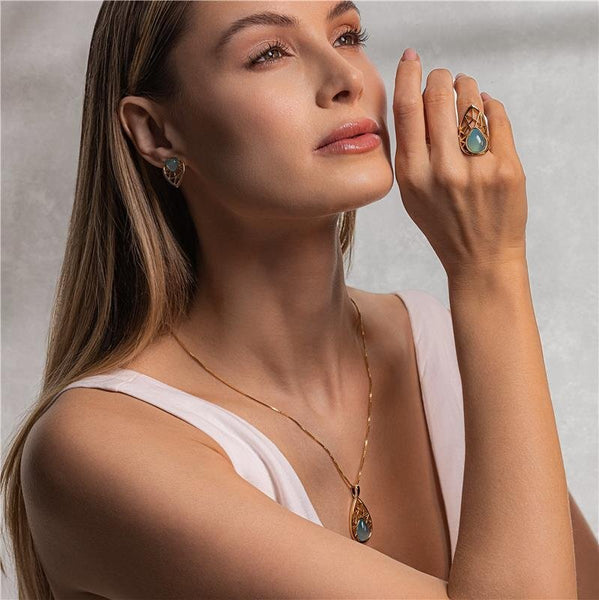 Gemstone Set with Earrings and Blue Sky Agate Drop Necklace