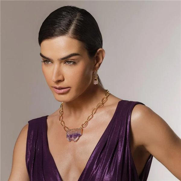 Rustic Amethyst White Stones Collar