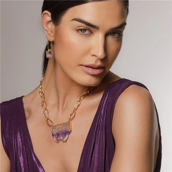 Rustic Amethyst White Stones Collar