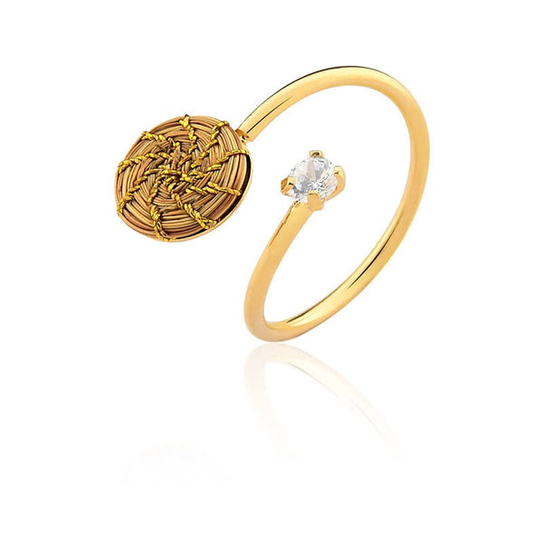 Gold-plated Ring with Golden Grass and Unique Zirconia