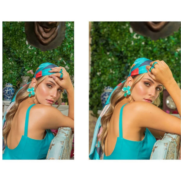 Blue orchid and green tourmaline Fusion stone earrings