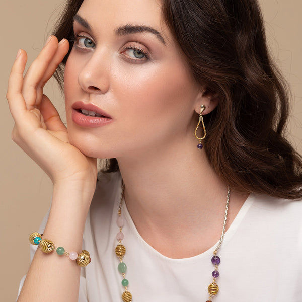 Bracelet Mix of Stones and Golden Grass