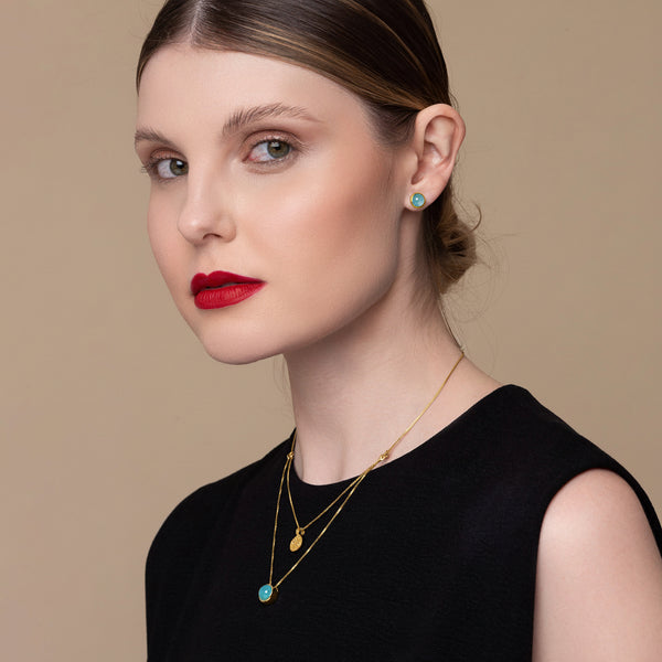 Drop earrings and double necklace set Sky Blue Agate and Zirconias