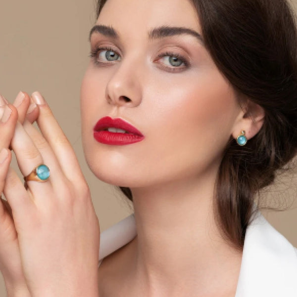 Faceted Blue Mother of Pearl Oval Ring