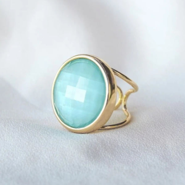 Faceted Blue Sky Agate Oval Ring