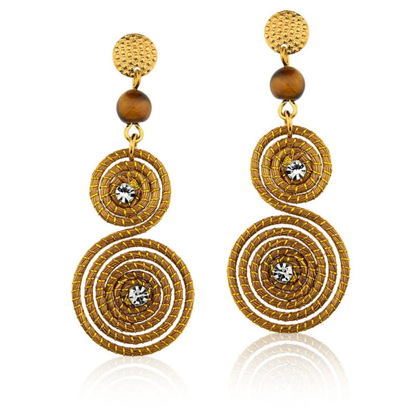 Golden Grass Earrings Infinite Mandalas and Tiger's Eye Stone