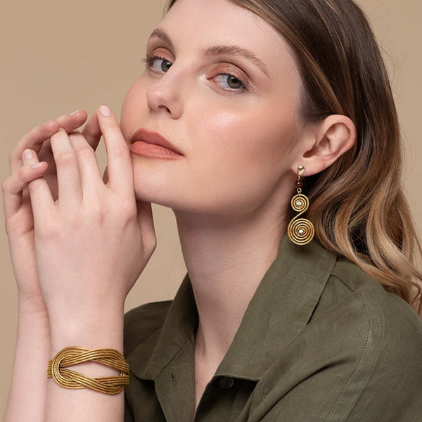 Golden Grass Earrings Infinite Mandalas and Tiger's Eye Stone