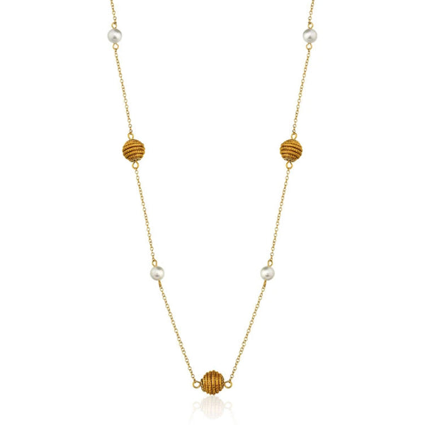 Golden Grass Globe and Shell Pearls Necklace