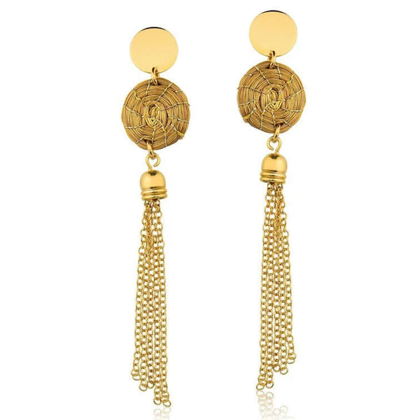 Golden Grass Globo and Fringe Earrings