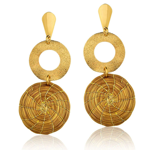 Golden Grass Mandala and Metal Hoop Earrings