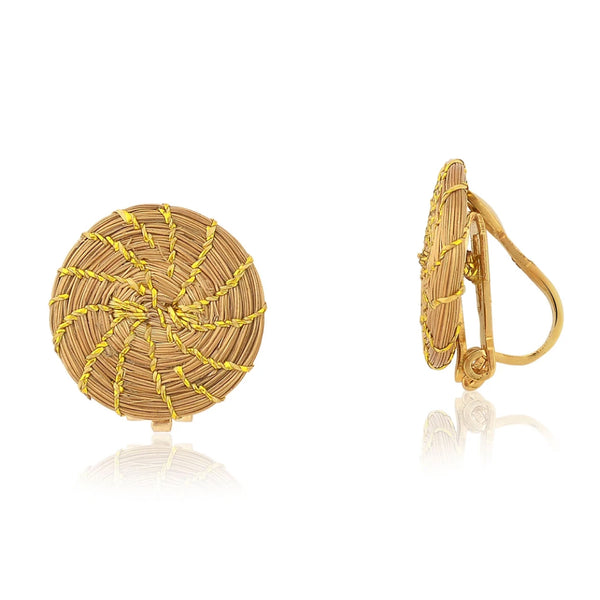 Golden Grass Mandala snap earrings
