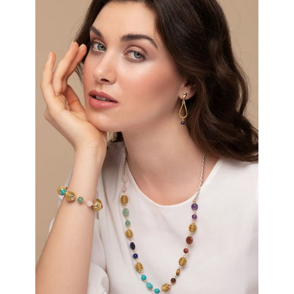 Golden Grass Spheres and Stones Necklace