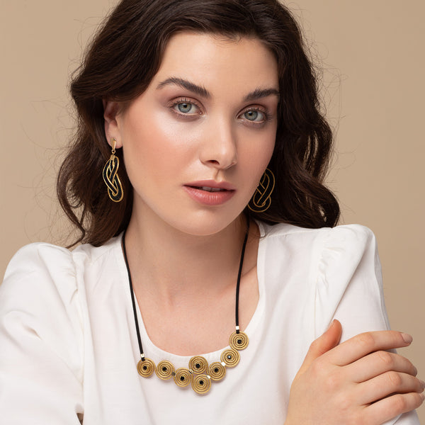 Golden Grass and Infinito Black Cotton Interlaced Earring