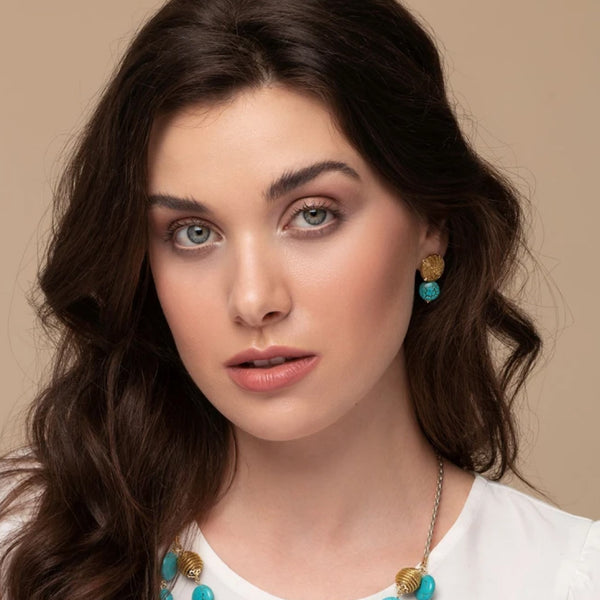 Golden Grass and Turquoise Howlite Mandala Earrings