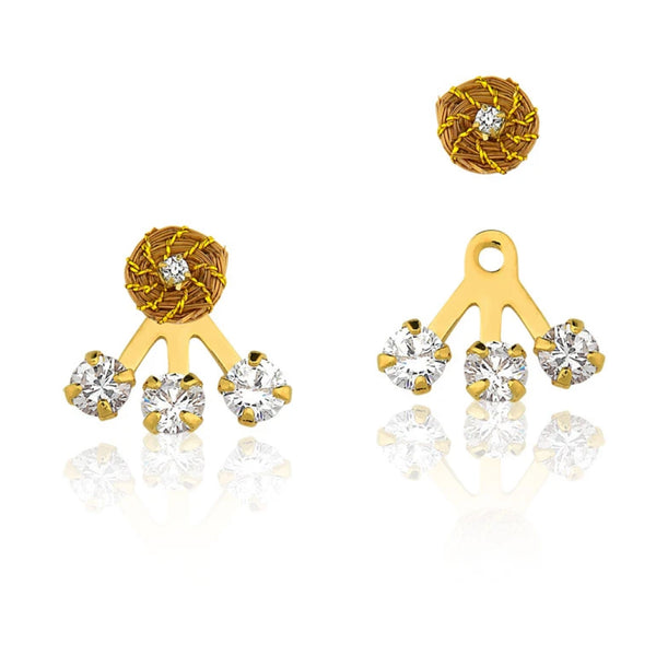 Golden Grass mandala earrings studded with zirconias