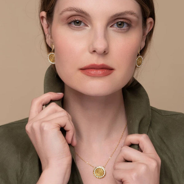 Golden Grass mandala earrings studded with zirconias