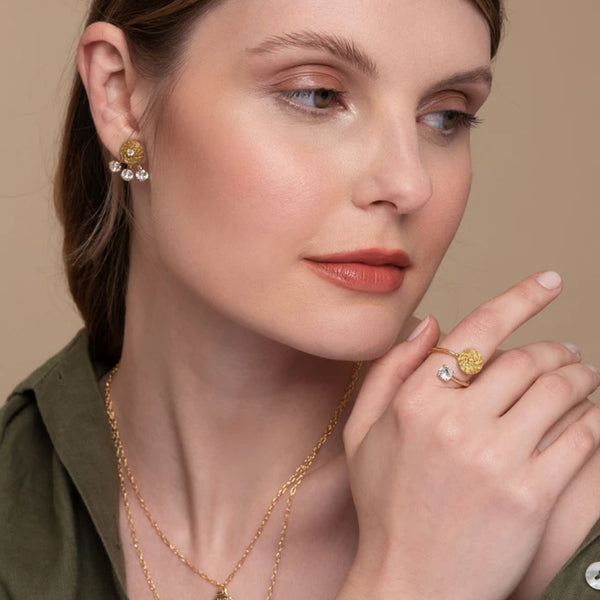 Golden Grass mandala earrings studded with zirconias