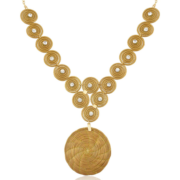 Infinite Mandalas Necklace With Zirconias and Golden Grass Mandala Pendant