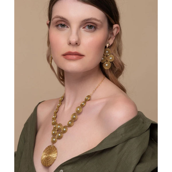 Infinite Mandalas Necklace With Zirconias and Golden Grass Mandala Pendant