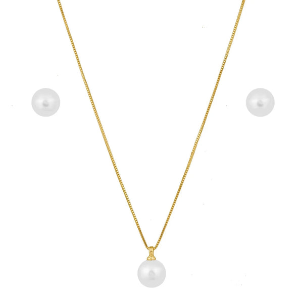 Shell Pearl Earrings and Necklace Set