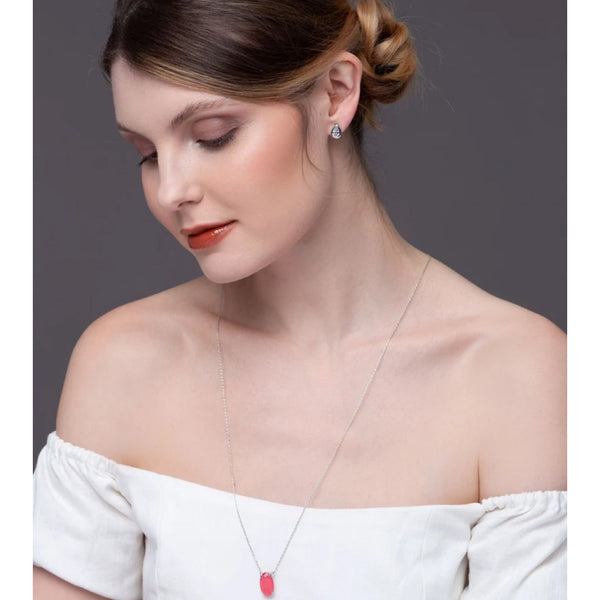 Scapular necklace two in a Red Fusion Stone drop, heart and dove