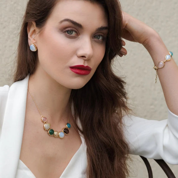 Set Earrings and Necklace Assorted Stones