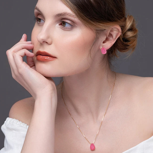 Set Of Earrings and Necklace Drops Of Pink Sunset