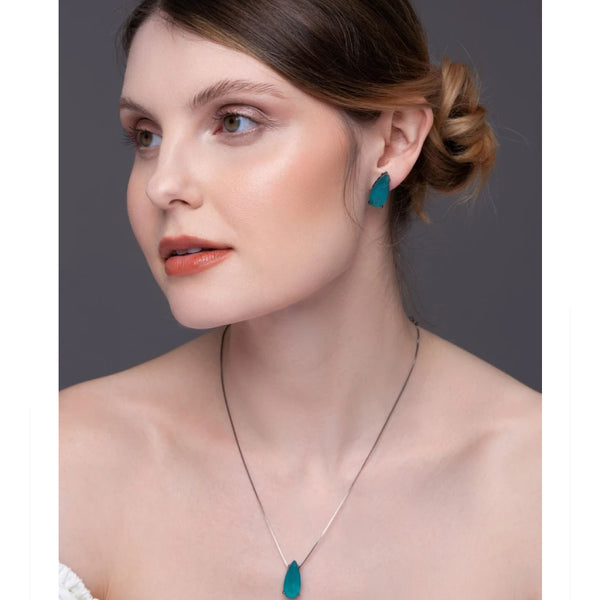 Set earrings and necklace elongated green sky drops Fusion Stone Ju