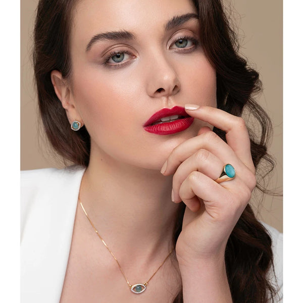 Sky Blue Agate Eyes Necklace and Earrings Set