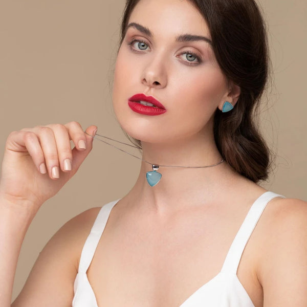 Sky Blue Agate triangle earrings and necklace set