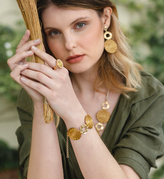 Golden Grass Mandala Bracelet and Hoops
