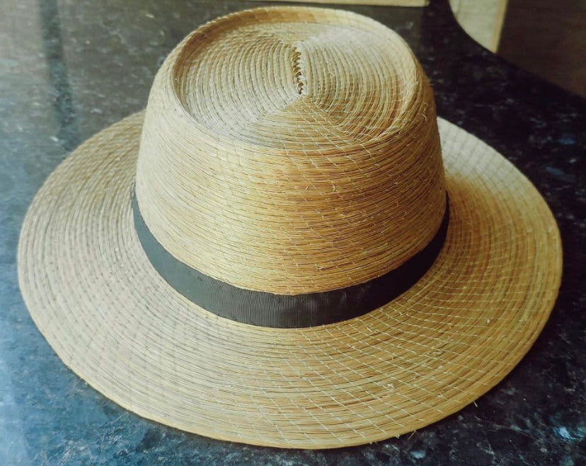 Golden Grass Hat with black ribbon