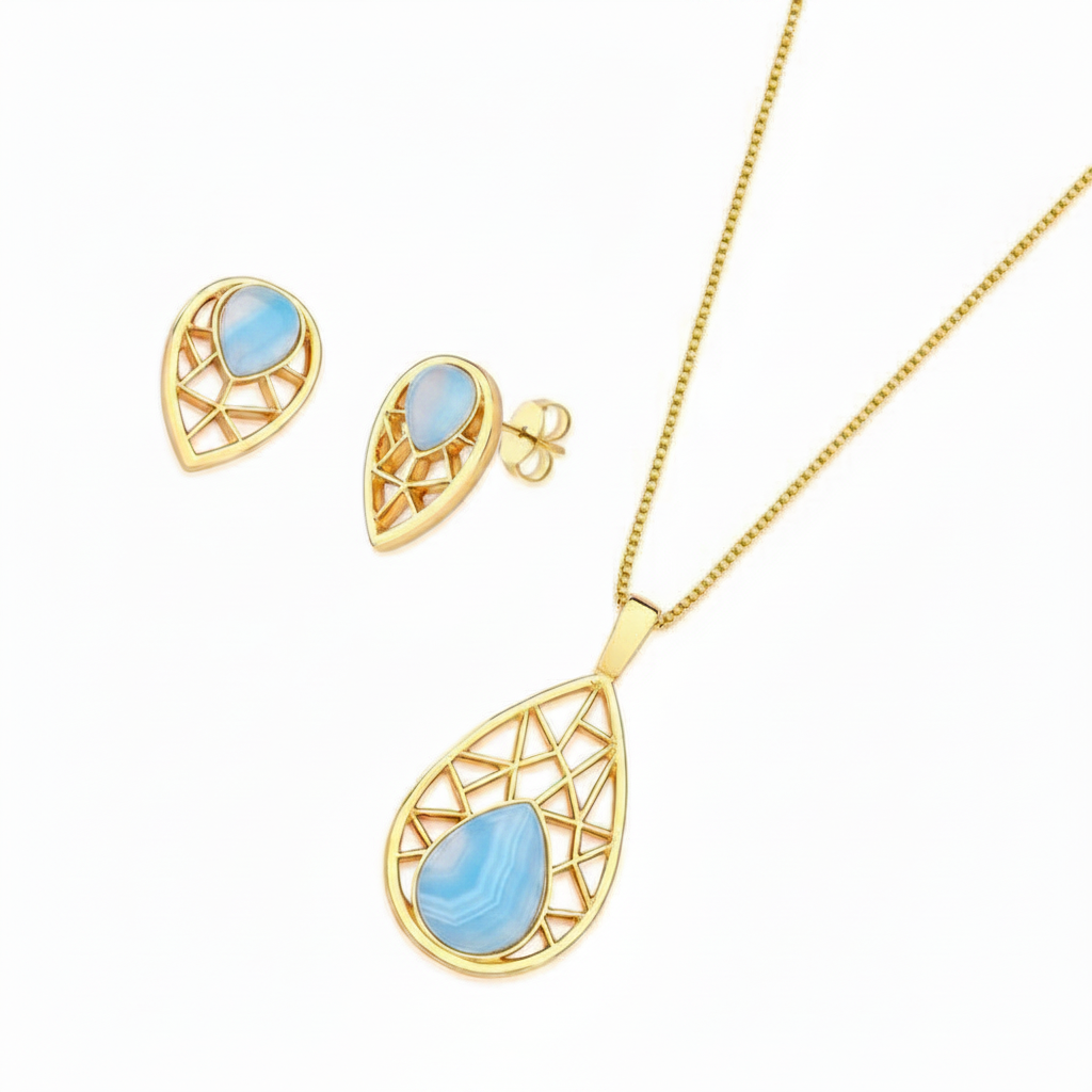 Gemstone Set with Earrings and Blue Sky Agate Drop Necklace