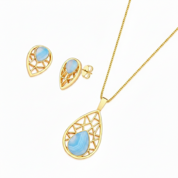 Gemstone Set with Earrings and Blue Sky Agate Drop Necklace