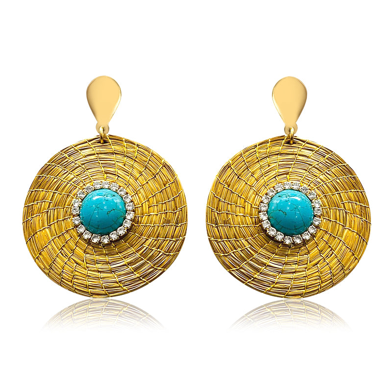 Golden Grass mandala earring and Howlite stone