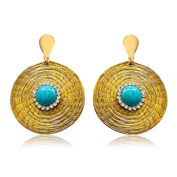 Golden Grass mandala earring and Howlite stone