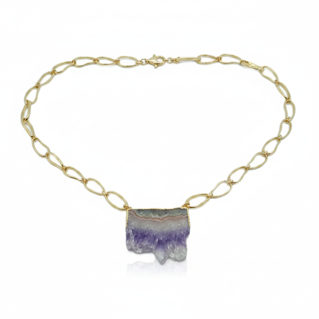 Rustic Amethyst White Stones Collar