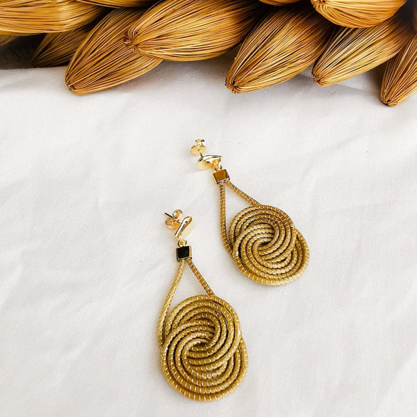Entwined Golden Grass Hoop Earrings