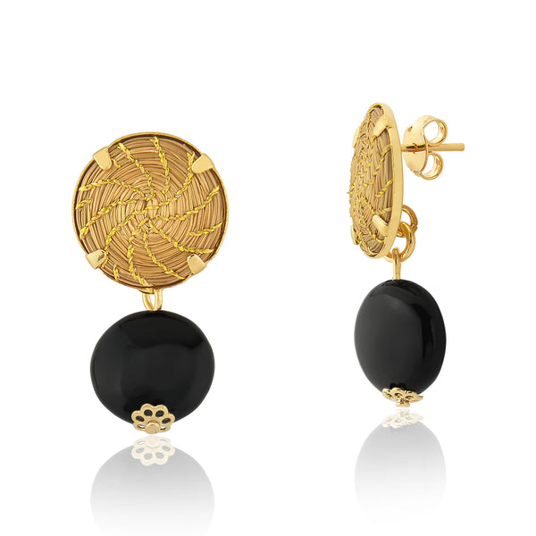 Golden Grass and Black Jasper mandala earrings