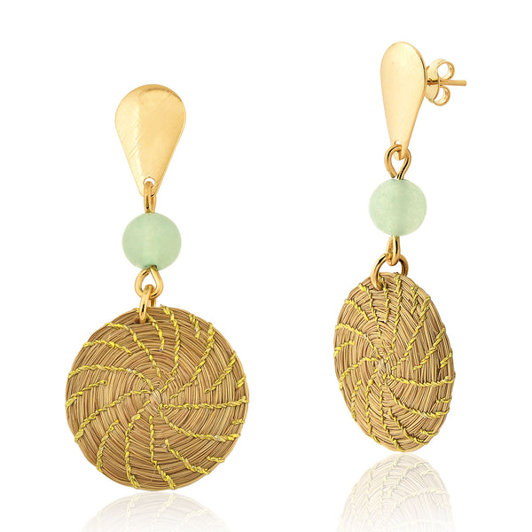 Golden Grass and Aventurine Mandala Earrings