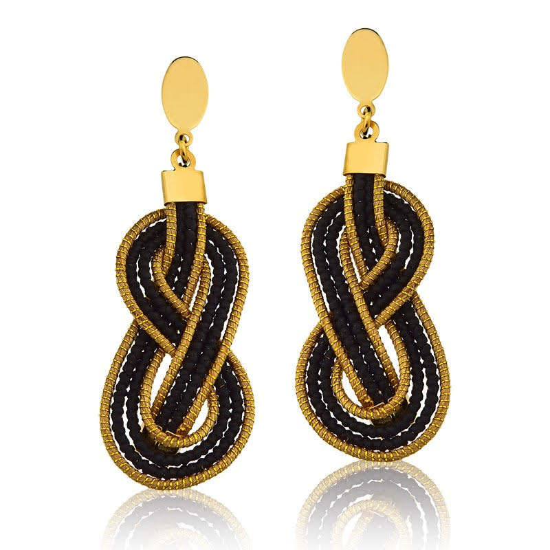 Golden Grass and Infinito Black Cotton Interlaced Earring