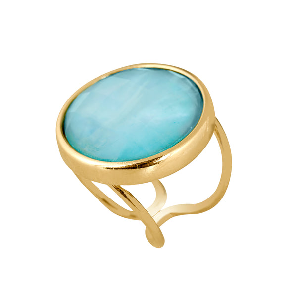 Faceted Blue Sky Agate Oval Ring
