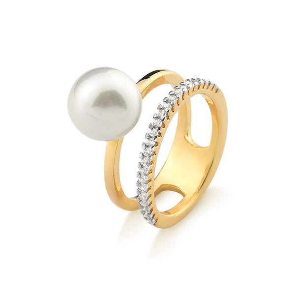 Double Pearl and Zirconias Ring