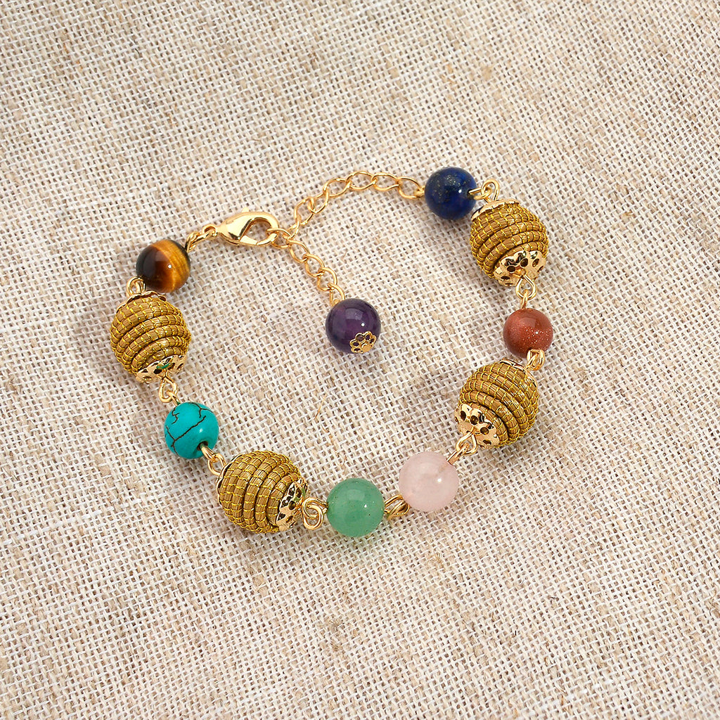 Bracelet Mix of Stones and Golden Grass