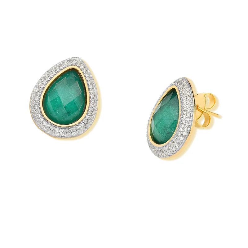 Drop Earring Natural Emerald Stone and White Rhodium