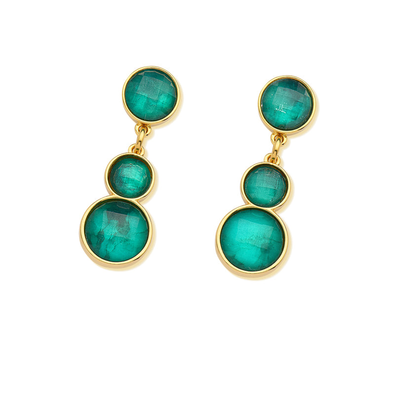 Earring Three-round Emerald Stones
