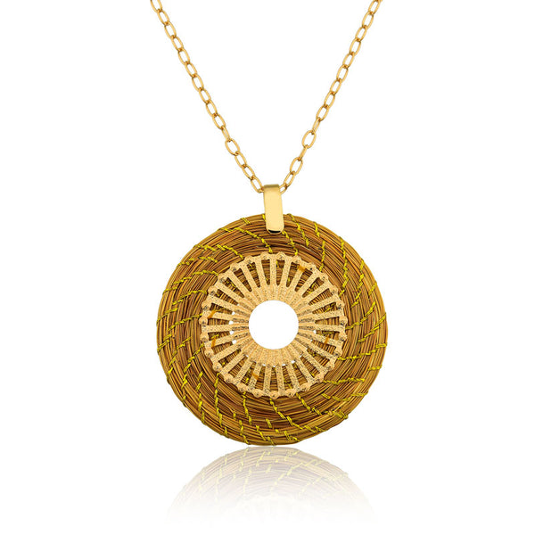 Gold Grass Sun Ray Mandala Necklace