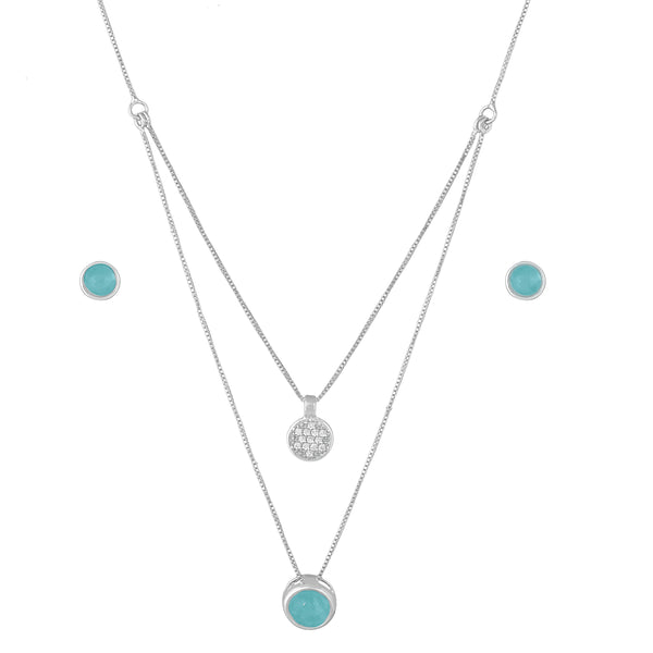 Drop earrings and double necklace set Sky Blue Agate and Zirconias