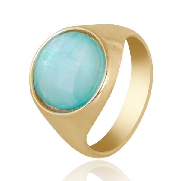 Faceted Blue Mother of Pearl Oval Ring